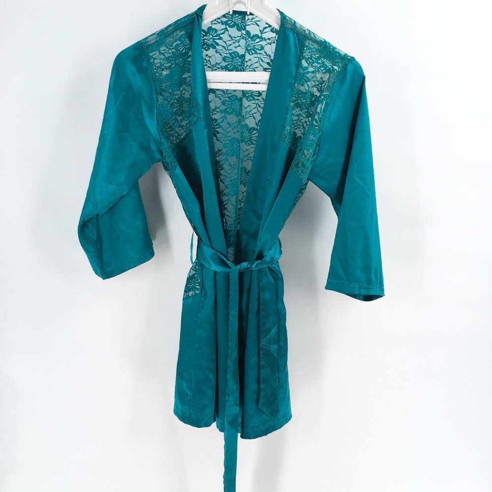 Emerald Green Cotton Blend Lace Kimono + U…